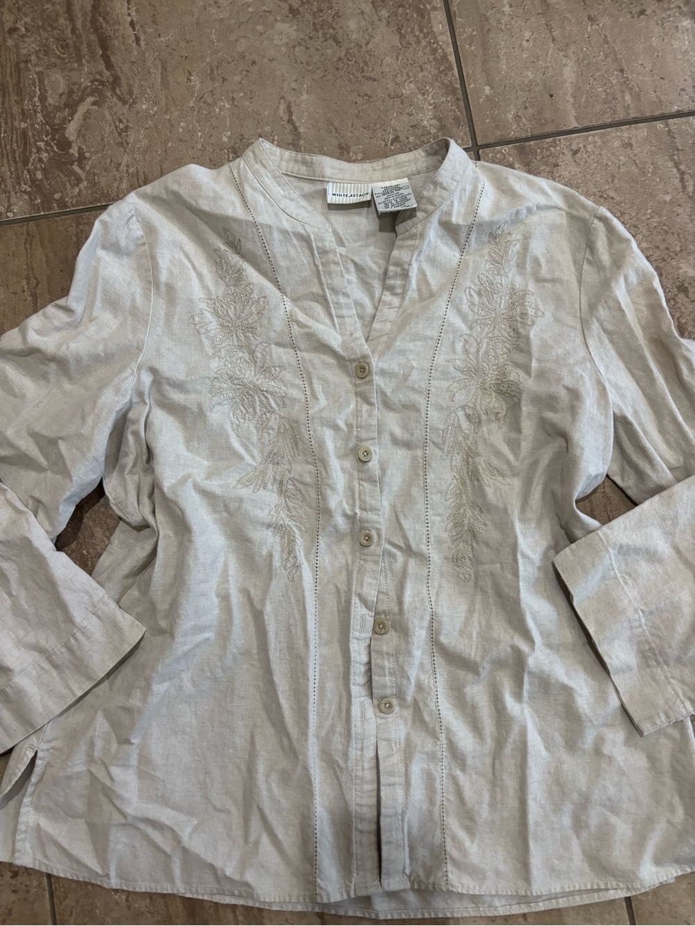 cream cotton cottagecore blouse with embroidered floral design